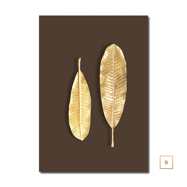 Abstract Minimalist Golden Leaf Wall Art Fine Art Canvas Prints Elegant Botanical Pictures For Luxury Living Room Dining Room Home Office Decor