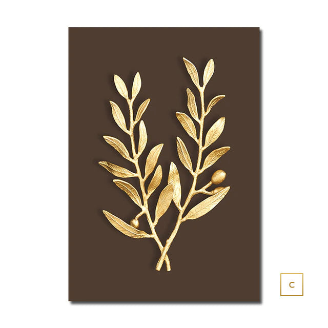 Abstract Minimalist Golden Leaf Wall Art Fine Art Canvas Prints Elegant Botanical Pictures For Luxury Living Room Dining Room Home Office Decor