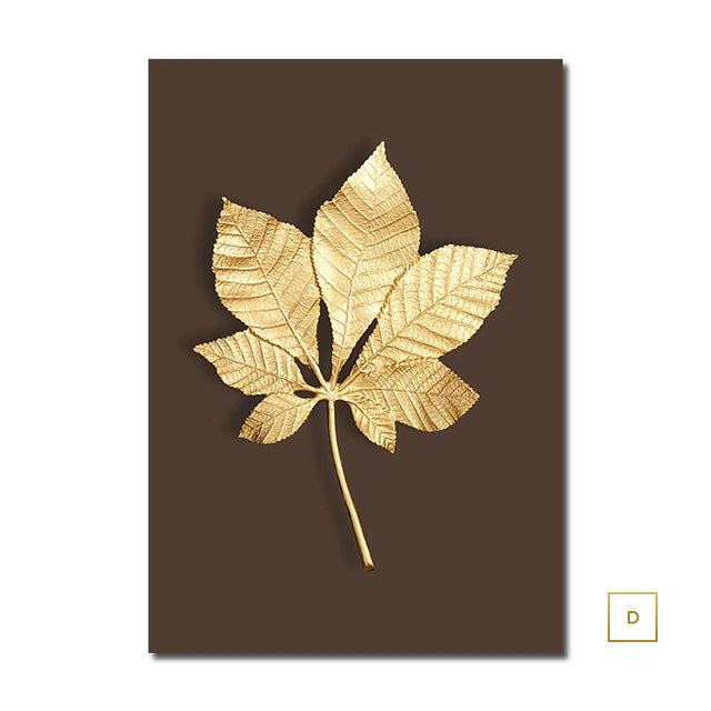 Abstract Minimalist Golden Leaf Wall Art Fine Art Canvas Prints Elegant Botanical Pictures For Luxury Living Room Dining Room Home Office Decor