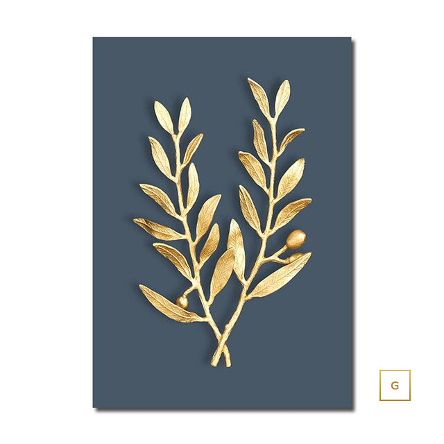 Abstract Minimalist Golden Leaf Wall Art Fine Art Canvas Prints Elegant Botanical Pictures For Luxury Living Room Dining Room Home Office Decor