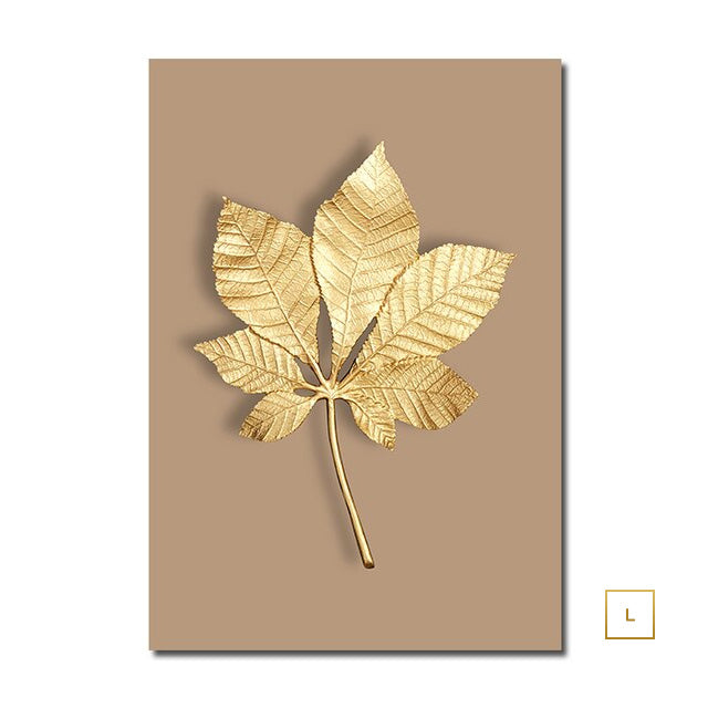 Abstract Minimalist Golden Leaf Wall Art Fine Art Canvas Prints Elegant Botanical Pictures For Luxury Living Room Dining Room Home Office Decor