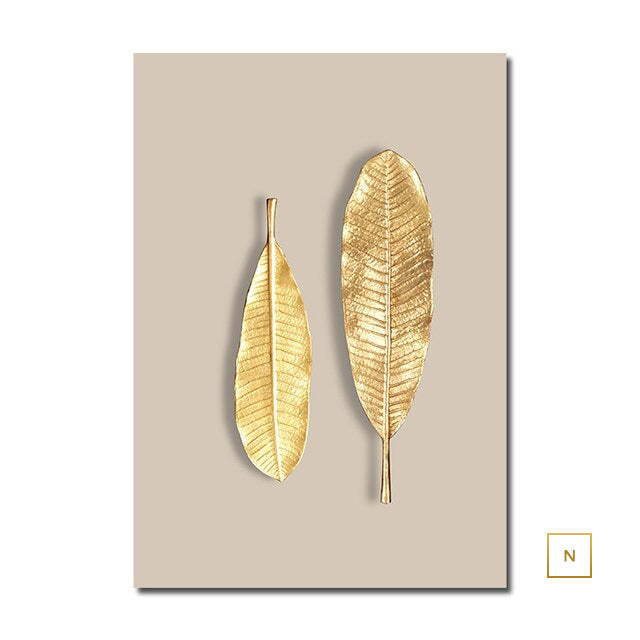 Abstract Minimalist Golden Leaf Wall Art Fine Art Canvas Prints Elegant Botanical Pictures For Luxury Living Room Dining Room Home Office Decor