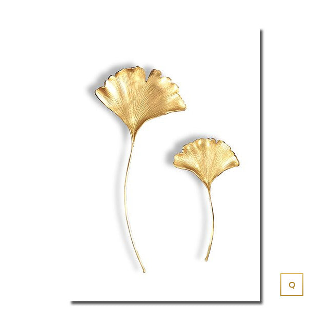 Abstract Minimalist Golden Leaf Wall Art Fine Art Canvas Prints Elegant Botanical Pictures For Luxury Living Room Dining Room Home Office Decor