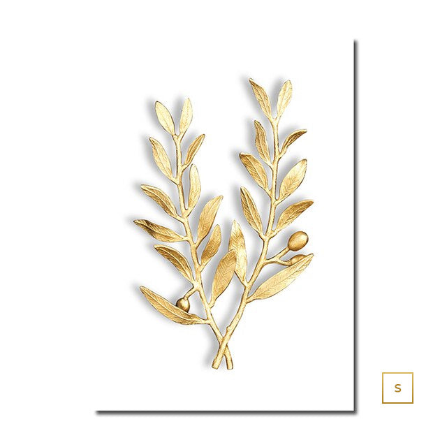 Abstract Minimalist Golden Leaf Wall Art Fine Art Canvas Prints Elegant Botanical Pictures For Luxury Living Room Dining Room Home Office Decor