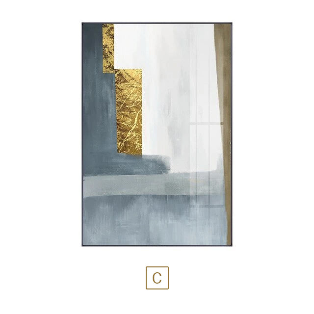Abstract Modern Nordic Wall Art Gray Blue Golden Fine Art Canvas Prints Pictures For Contemporary Living Room Bedroom Home Office Luxury Interior Decor