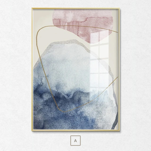 Abstract Pink Blue Geomorphic Elements Fine Art Canvas Prints Modern Pictures For Bedroom Living Room Wall Art Scandinavian Home Decor