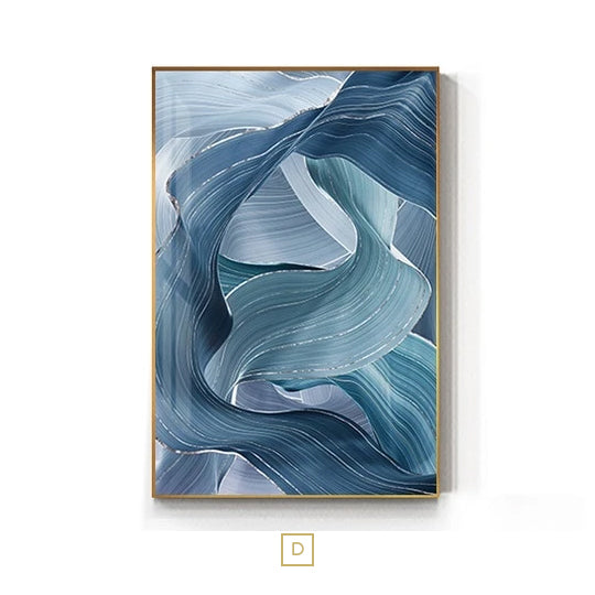 Abstract Silver Gray Blue Ribbon Wall Art Fine Art Canvas Prints Modern Elegance Pictures For Living Room Bedroom Luxury Home Office Interior Decor