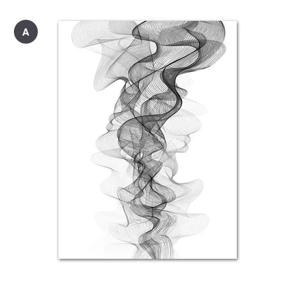 Abstract Vapor Trails Black And White Minimalist Wall Art Fine Art Canvas Prints Modern Pictures For Living Room Bedroom Home Office Interior Decor
