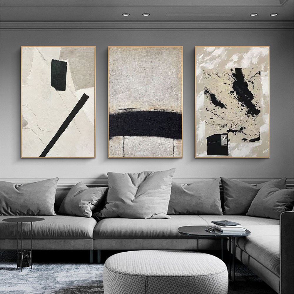 Contemporary Abstract Beige Black Textural Wall Art Fine Art Canvas Prints Modern Pictures For Living Room Dining Room Home Office Art Decor