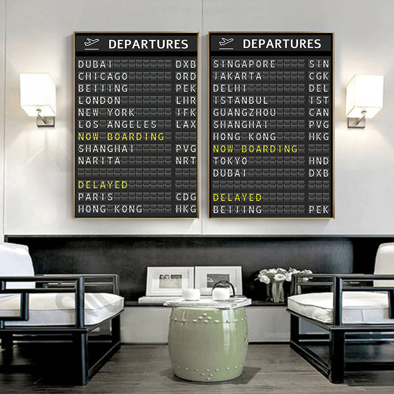 Airport Destination Departures Board Wall Art Fine Art Canvas Prints Modern Travel Posters For Living Room Bedroom Home Office Wall Decoration
