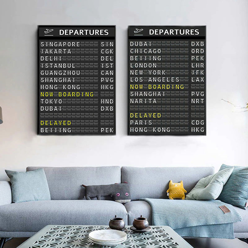 Airport Destination Departures Board Wall Art Fine Art Canvas Prints Modern Travel Posters For Living Room Bedroom Home Office Wall Decoration