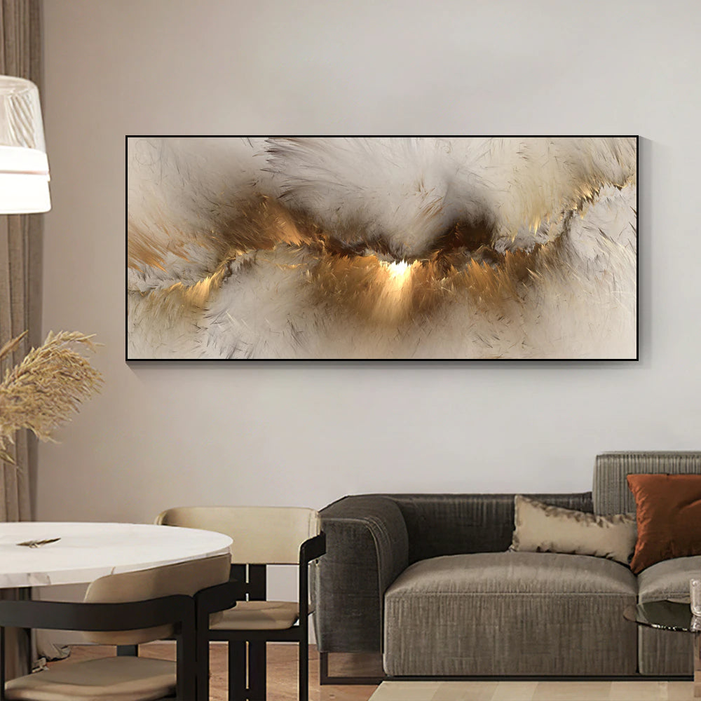 Alien Cloud Abstract Wide Format Wall Art Fine Art Canvas Print Yellow Gray Beige Picture For Above The Sofa Living Room Neutral Colors Art Decor