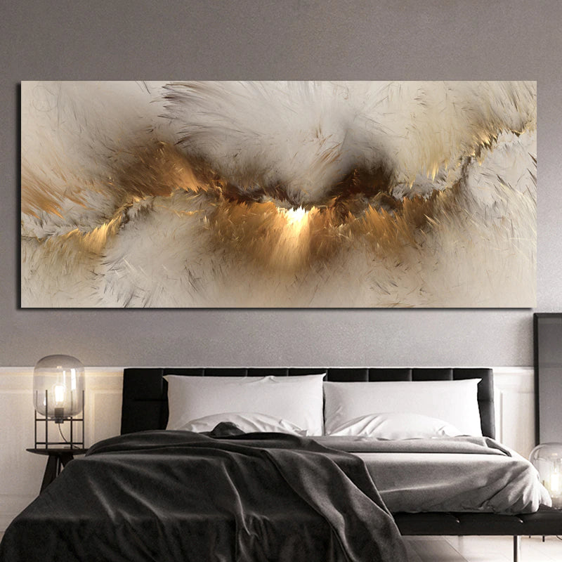 Alien Cloud Abstract Wide Format Wall Art Fine Art Canvas Print Yellow Gray Beige Picture For Above The Sofa Living Room Neutral Colors Art Decor