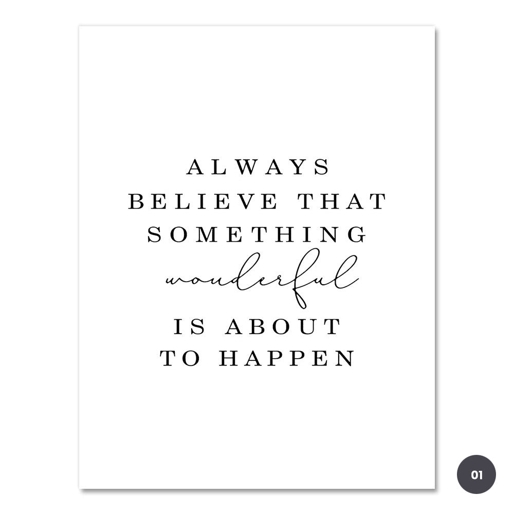 Always Believe Fashion Quotations Wall Art Fine Art Canvas Prints Black White Minimalist Posters Pictures For Living Room Girl's Bedroom Art Decor