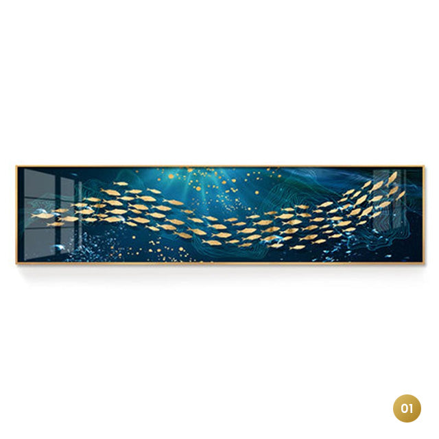 Auspicious Golden Fish In The Deep Blue Wall Art Fine Art Canvas Prints Wide Format Picture For Above The Bed Above The Sofa Wall Decoration