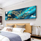 Auspicious Jade Blue Flowing Golden Deer Moonlight Abstract Wall Art Fine Art Canvas Prints Wide Format Modern Bedroom Picture For Above The Bed