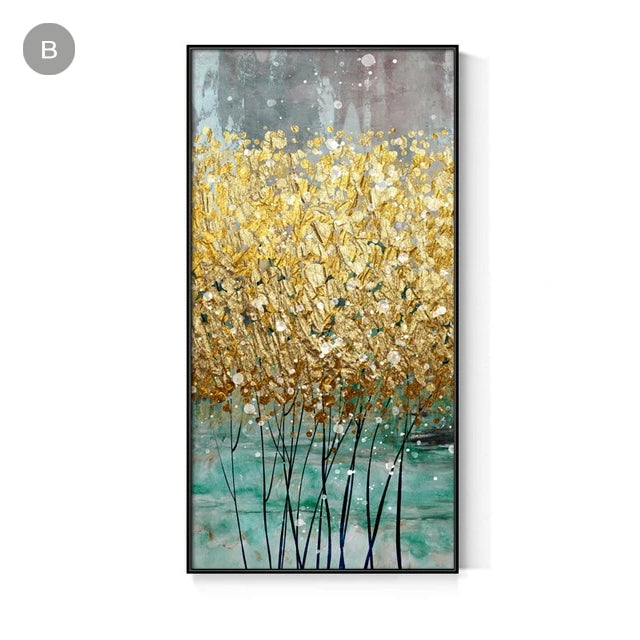 Auspicious Abstract Golden Trees Wall Art Fine Art Canvas Prints Modern Lifestyle Pictures For Living Room Apartment Luxury Loft Home Office Interior Decor