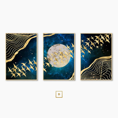 Auspicious Golden Birds In The Flowing Moonlight Landscape Wall Art Fine Art Canvas Prints Modern Pictures For Living Room Dining Room Bedroom Art Decor