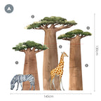Big Baobab Tree Zebra Giraffe Wall Mural Removable Self Adhesive Vinyl Wall Decal For Children's Room Nursery Room Wall Creative DIY Kid's Room Decor