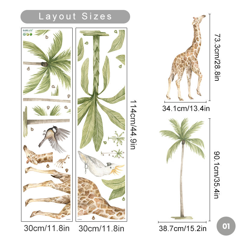 Big Safari Scene Tropical Animals Nursery Wall Mural Removable Vinyl PVC Wall Decals Stickers For Kid's Room Wall Decor Creative DIY Home Decoration