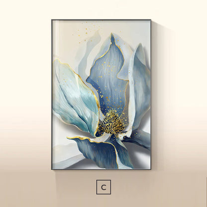 Big Floral Modern Abstract Wall Art Fine Art Canvas Prints Blue Jade Orange Yellow Flowers Pictures For Luxury Living Room Nordic Botanical Art Decor