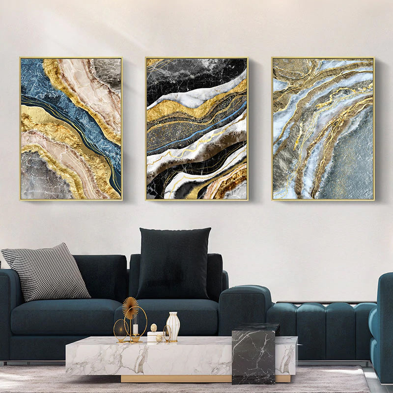 Black Blue Marble Golden Geode Wall Art For Home Office Fine Art Canvas Giclee Prints Modern Pictures For Living Room Bedroom Luxury Interior Decor