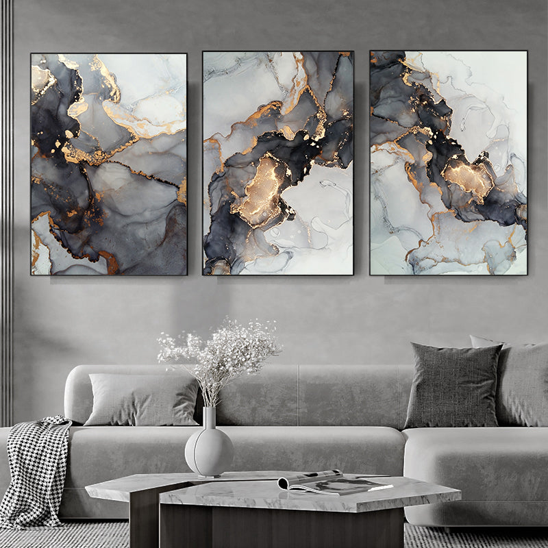 Black Golden Gray Marble Print Wall Art Fine Art Canvas Prints Modern Abstract Pictures For Luxury Living Room Dining Room Home Office Interior Decor