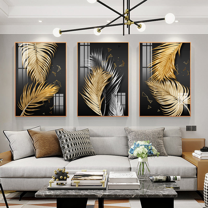 Black Golden Tropical Palm Leaves Wall Art Fine Art Canvas Prints Modern Botanical Pictures For Luxury Living Room Dining Room Home Office Decor