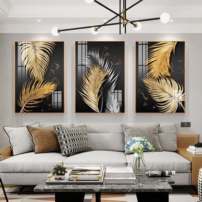 Golden Tropical Botany Luxury Nordic Wall Art Black Gold Leaves Fine A –