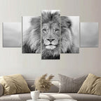 Black & White Lion Wall Art (Set of 5pcs) Fine Art Canvas Prints Modular Lifestyle Pictures For Living Room Kids Room Modern Home Decor