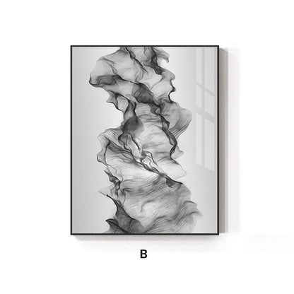 Black White Vapor Flowing Wall Art Fine Art Canvas Prints Minimalist Abstract Pictures For Modern Apartment Living Room Decor