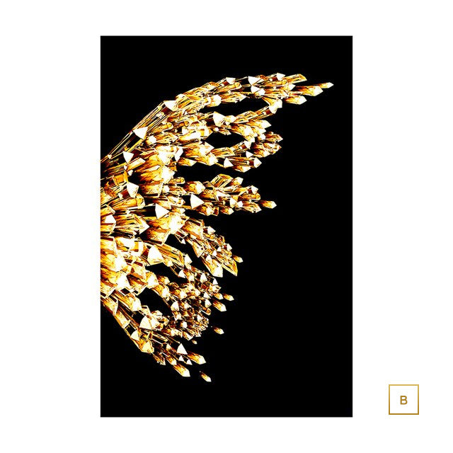 Black Golden Butterfly Wings Boutique Abstract Wall Art Fine Art Canvas Prints Pictures For Luxury Living Room Bedroom Stylish Fashion Home Decor