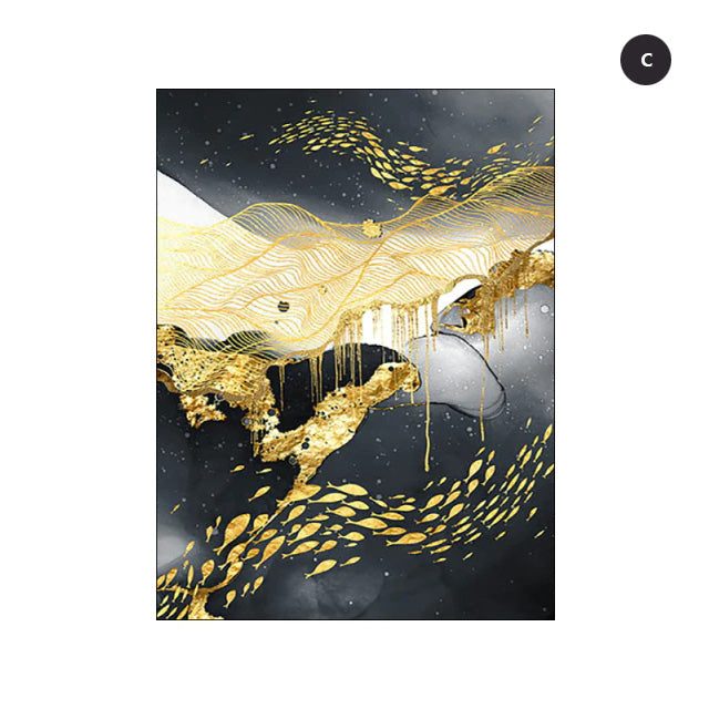 Black Golden Flowing Abstract Landscape Wall Art Fine Art Canvas Prints Modern Pictures For Loft Apartment Living Room Dining Room Home Office Decor