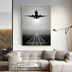 Black & White Takeoff Airplane Runway Wall Art Fine Art Canvas Print Inspirational Travel Poster Pictures For Living Room Bedroom Home Office Decor
