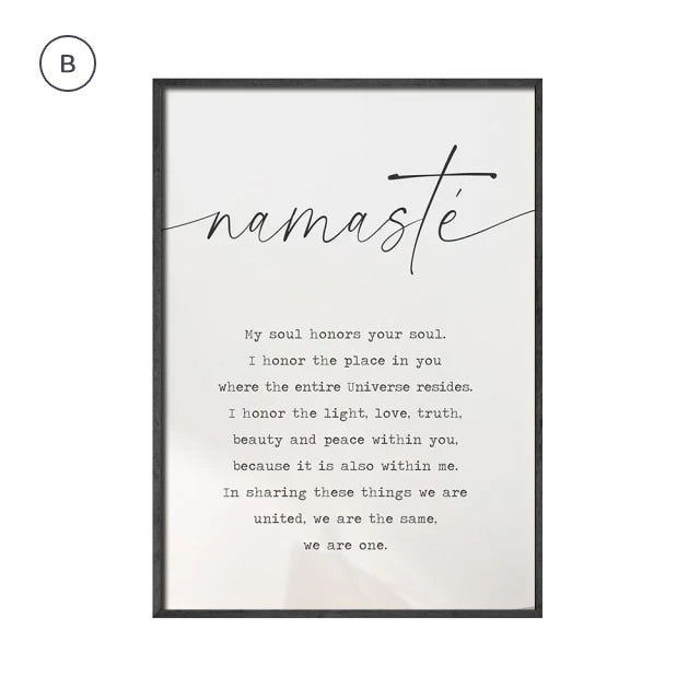 Black White Namaste Quotation Print Wall Art Fine Art Canvas Prints Minimalist Yoga Meditation Inspirational Pictures For Living Room Bedroom Home Decor