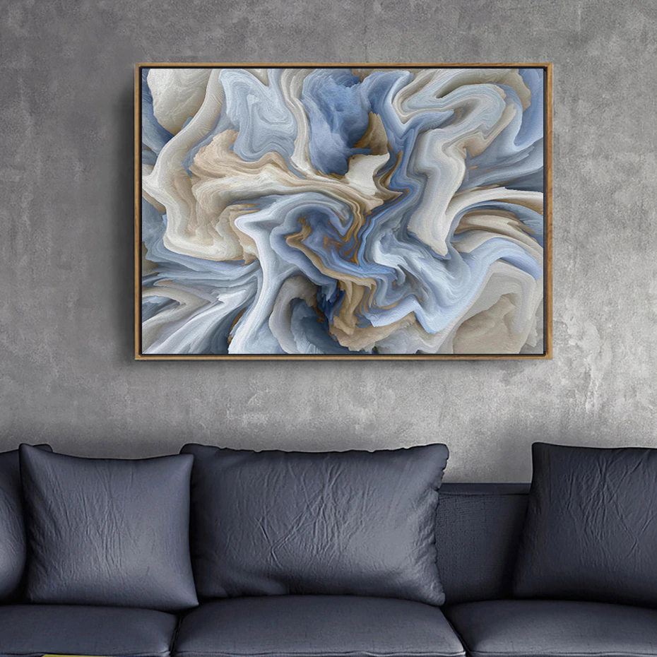 Blue Marble Abstraction Wall Art Fine Art Canvas Prints Pastel Color Contemporary Picture For Office Interior Painting For Living Room Modern Home Decor