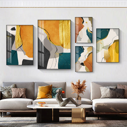 Bold Orange Abstract Geomorphic Color Block Wall Art Pictures For Luxury Loft Living Room Dining Room Modern Home Office Interior Decoration