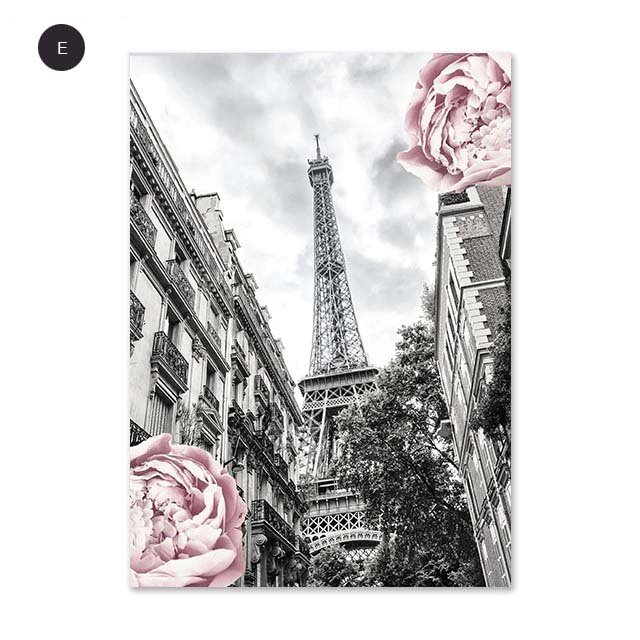 Chic Fashion Wall Art Posters Fine Art Canvas White Marble Background Pink Paris Perfume Prints Peonies Pictures For Bedroom Living Room Beauty Salon Wall Art Decor