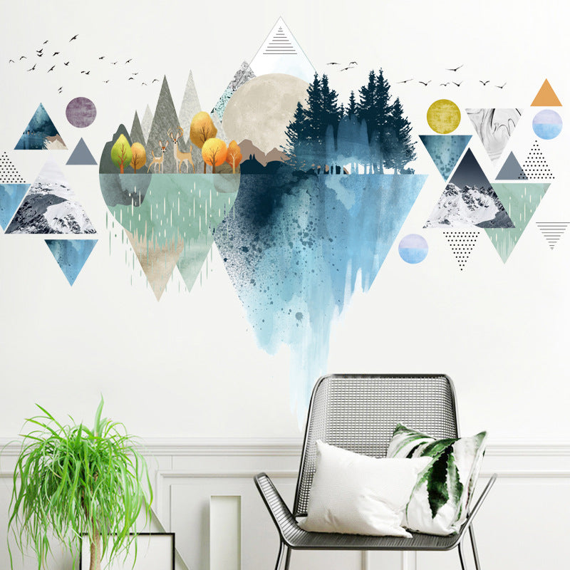 Colorful Abstract Geometric Nordic Mountain PVC Wall Decal Removable Self Adhesive Vinyl Wall Mural For Kitchen Or Kids Room Creative DIY Home Decor