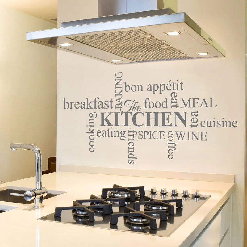 Culinary Word Cloud Wall Art Vinyl Wall Mural For Kitchen Decor Removable Waterproof Solid Color PVC Wall Decal in 3 Sizes Multiple Color Options