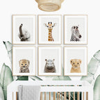 Cute Baby Animal Portraits Wall Art Posters For Kid's Bedroom Fine Art Canvas Prints Elephant Giraffe Lion Cub Pictures For Nordic Nursery Wall Decor