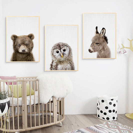 Nursery Wall Art Prints Cute Baby Animals Giraffe Bunny Hedgehog Owl Fox Bear Cub Baby Woodland Animals For Baby's Room Wall Art Decor