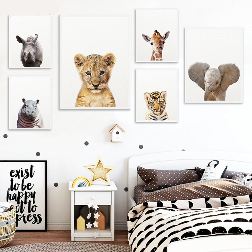Safari Cute Baby Animals Elephant Rhino Lion Tiger Print Nursery Wall Art Fine Art Canvas Prints Minimalist Pictures For  Kid's Room Nordic Home Decoration