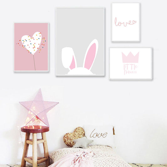 Rabbit Ears Wall Art Cute Pink Little Princess Love Quote Posters For Girls Bedroom Fine Art Canvas Prints Nordic Style Pictures For Kids Room Baby Room Decor
