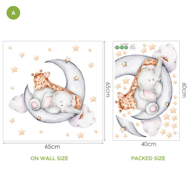 Cute Animals Moon And Stars Wall Murals For Children's Room Removable Self Adhesive Vinyl Wall Decal For Babys Nursery Creative DIY Home Decor