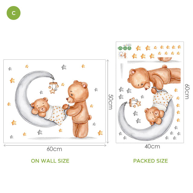 Cute Animals Moon And Stars Wall Murals For Children's Room Removable Self Adhesive Vinyl Wall Decal For Babys Nursery Creative DIY Home Decor