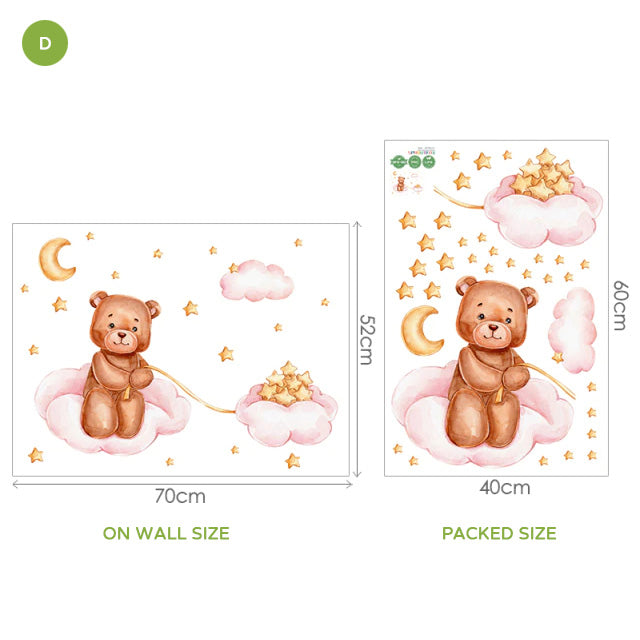 Cute Animals Moon And Stars Wall Murals For Children's Room Removable Self Adhesive Vinyl Wall Decal For Babys Nursery Creative DIY Home Decor