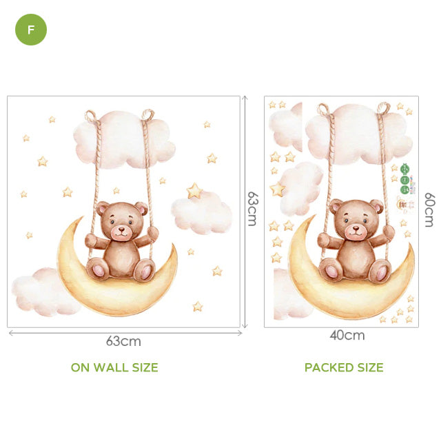 Cute Animals Moon And Stars Wall Murals For Children's Room Removable Self Adhesive Vinyl Wall Decal For Babys Nursery Creative DIY Home Decor