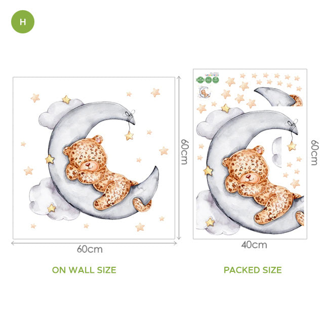 Cute Animals Moon And Stars Wall Murals For Children's Room Removable Self Adhesive Vinyl Wall Decal For Babys Nursery Creative DIY Home Decor