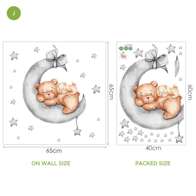 Cute Animals Moon And Stars Wall Murals For Children's Room Removable Self Adhesive Vinyl Wall Decal For Babys Nursery Creative DIY Home Decor